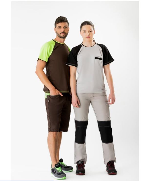 WF1052 – Pantalon multipoches avec renfort au niveau du siège et des genoux contrastés. (Broderie)