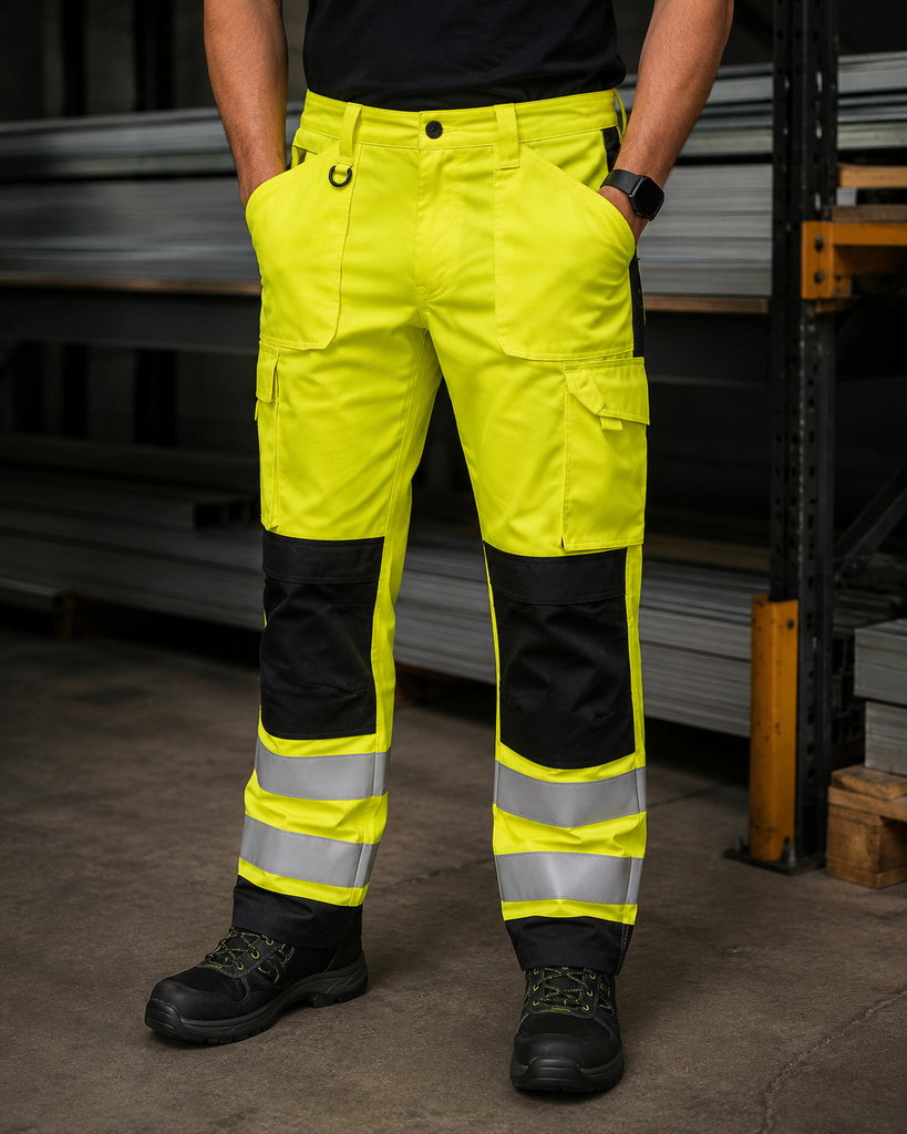 Pantalon de travail haute visibilité triple couture Workteam C2912 (Jaune HV / Noir, 40)