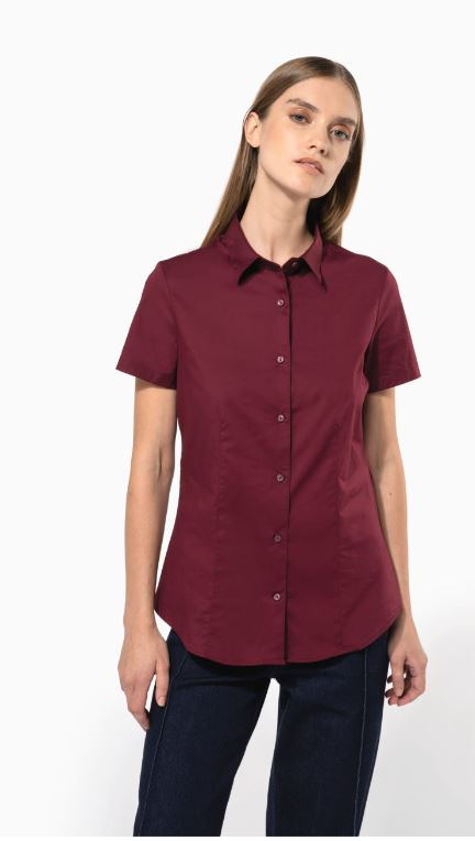 Camisa de servicio stretch mujer manga corta (Negro, XS)